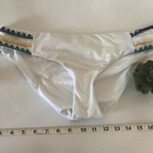 Hipster White Tabbed Sided Bikini Bottoms Swimsuit Size Medium